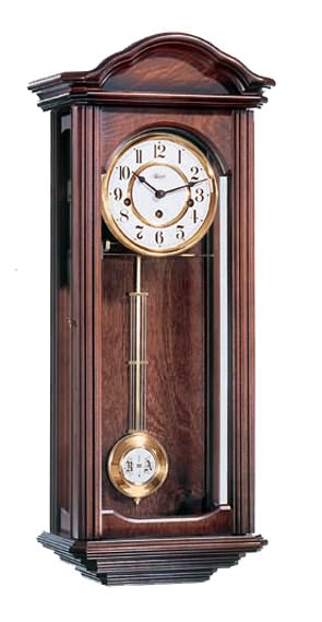 Hermle 70411-030341 Westminster Keywound Wall Clock Elegant walnut finished regulator with selected hardwoods accented with a beautiful burlwood front door. German Brass 8-day keyboard movement plays true 4/4 Westminster chimes. Two Year Warranty...