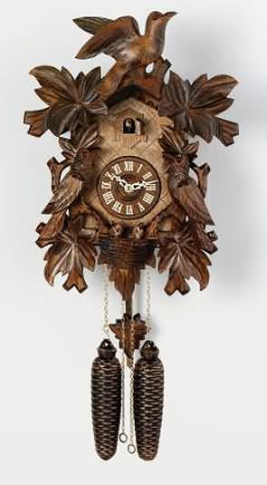 813-16 Black Forest 8 Day Nesting Birds Cuckoo Clock Genuine Black Forest Cuckoo clock with Seven Leaves Three Birds & Nest and door opens where the Cuckoo bird will appear and 