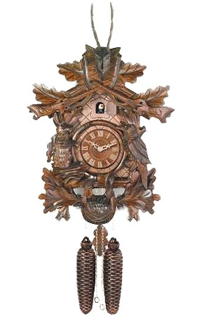 River City RC-819-20 Hunters 8 Day Cuckoo Clock Eight Day Hunter's Cuckoo Clock with Live Animals. Genuine Black Forest Cuckoo clock with an Antlered Deer at the crown and door opens where the Cuckoo bird will appear and 