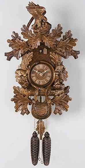 859-24 Hunter with Eagle Crown 8 Day Black Forest Cuckoo Clock Large 24