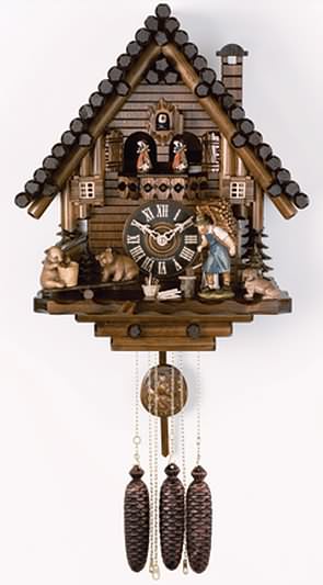 MD810-16 Bears, seesaw 8 Day Black Forest Musical Cuckoo Clock Genuine Black Forest Cuckoo clock with bears on a seesaw and moving dancers. Door opens where the Cuckoo bird will appear and 