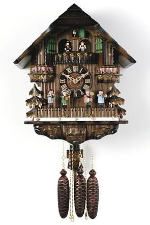 MD860-16 Oompha Band Sways Clock Genuine Black Forest Cuckoo clock with Oompha Band that sways side-to-side and dancers. Door opens where the Cuckoo bird will appear and 